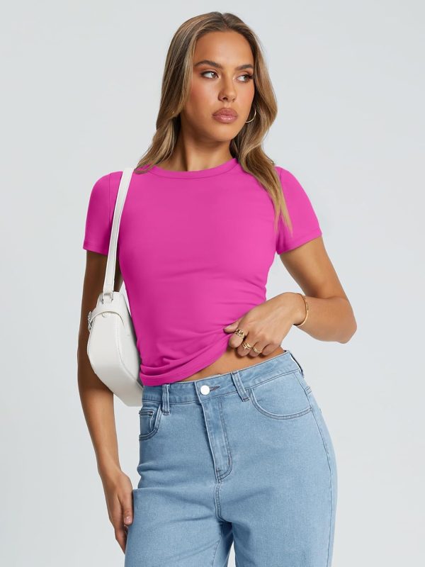 Trendy Queen Womens Basic T Shirts Summer Tops 2025 Crop Short Sleeve Slim Fit Tee Cute Gym Workout Clothes - Image 16