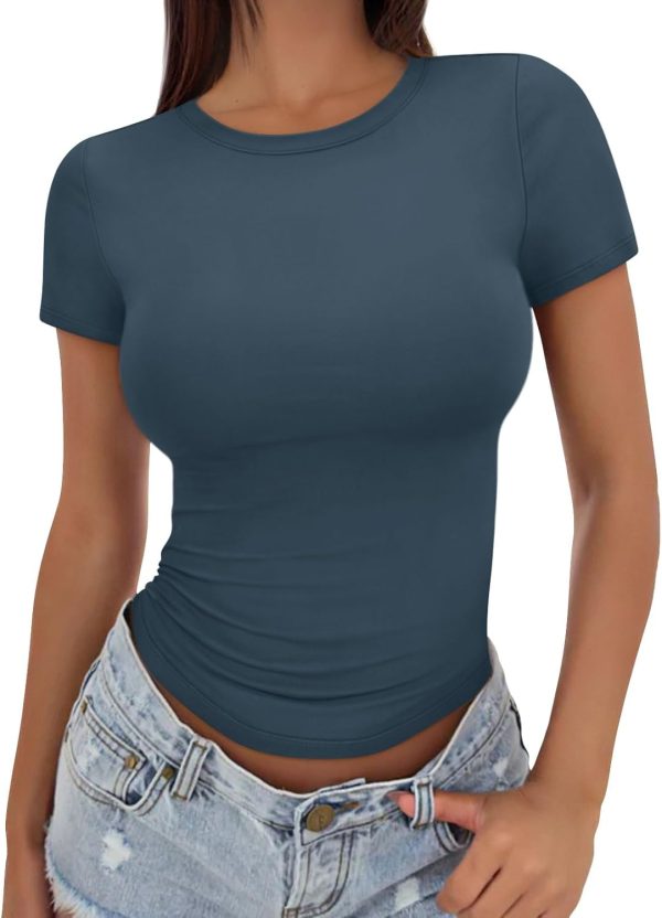 Trendy Queen Womens Basic T Shirts Summer Tops 2025 Crop Short Sleeve Slim Fit Tee Cute Gym Workout Clothes - Image 17