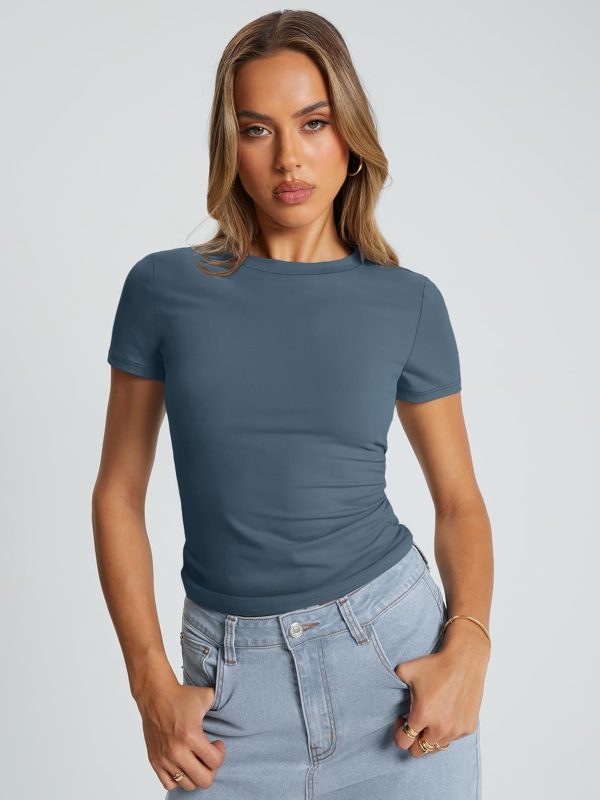 Trendy Queen Womens Basic T Shirts Summer Tops 2025 Crop Short Sleeve Slim Fit Tee Cute Gym Workout Clothes - Image 18