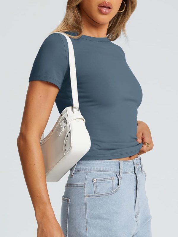 Trendy Queen Womens Basic T Shirts Summer Tops 2025 Crop Short Sleeve Slim Fit Tee Cute Gym Workout Clothes - Image 19
