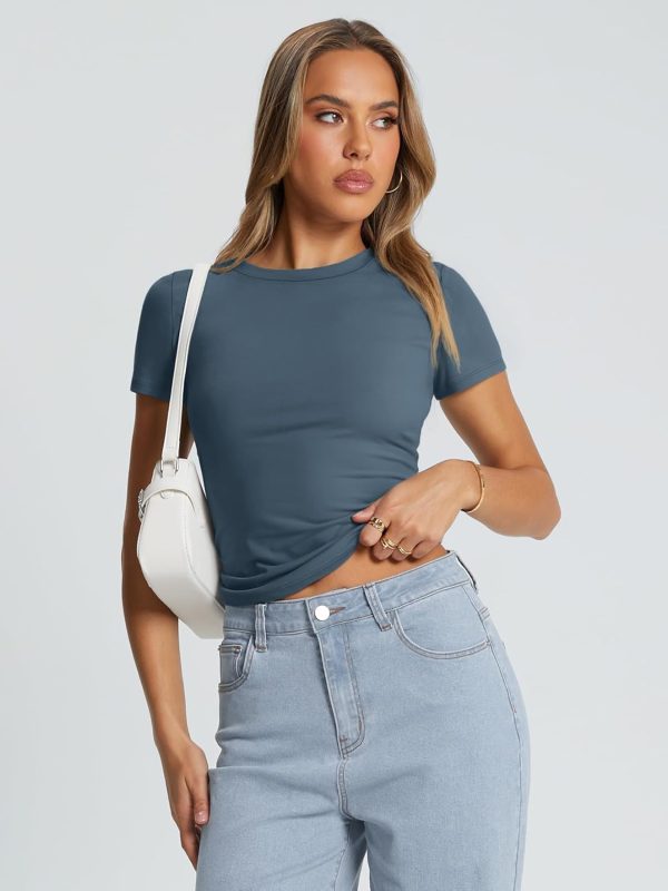Trendy Queen Womens Basic T Shirts Summer Tops 2025 Crop Short Sleeve Slim Fit Tee Cute Gym Workout Clothes - Image 21