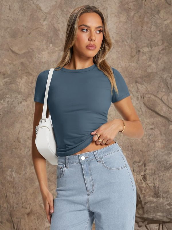 Trendy Queen Womens Basic T Shirts Summer Tops 2025 Crop Short Sleeve Slim Fit Tee Cute Gym Workout Clothes - Image 22