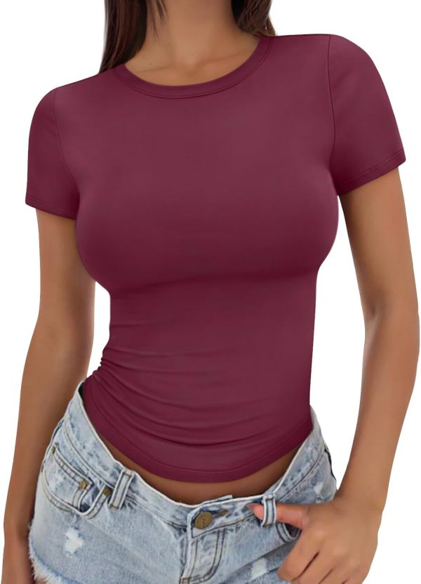Trendy Queen Womens Basic T Shirts Summer Tops 2025 Crop Short Sleeve Slim Fit Tee Cute Gym Workout Clothes - Image 23