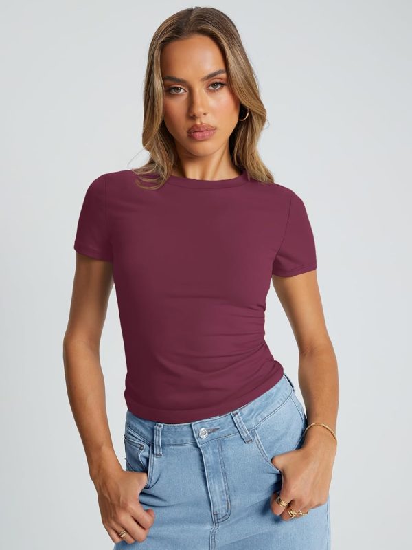 Trendy Queen Womens Basic T Shirts Summer Tops 2025 Crop Short Sleeve Slim Fit Tee Cute Gym Workout Clothes - Image 24