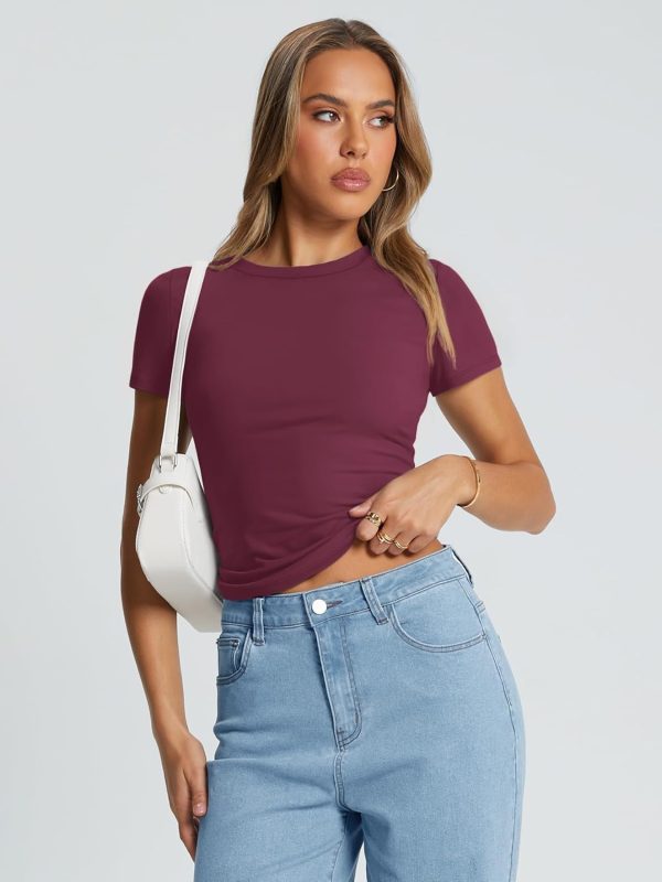 Trendy Queen Womens Basic T Shirts Summer Tops 2025 Crop Short Sleeve Slim Fit Tee Cute Gym Workout Clothes - Image 27