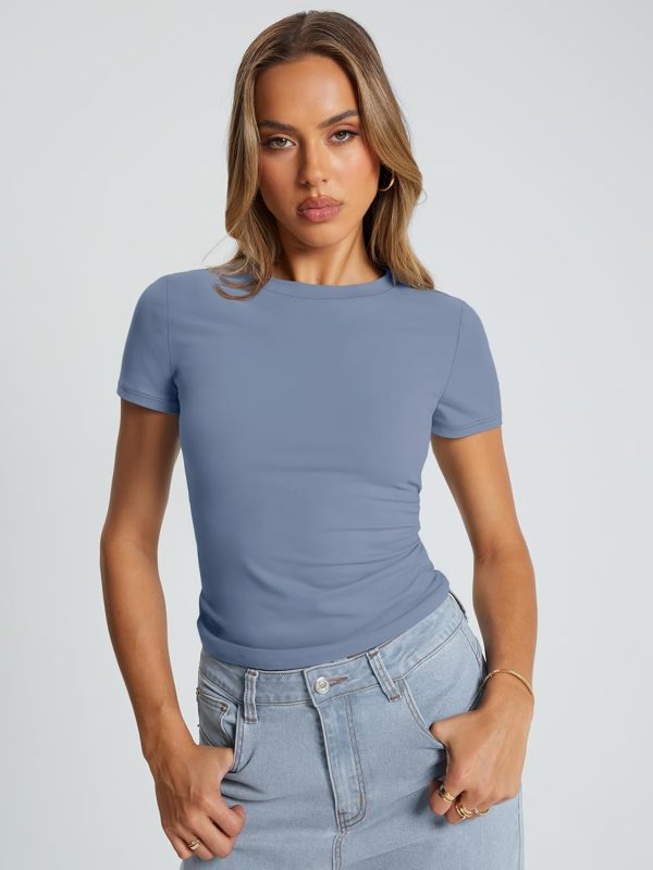 Trendy Queen Womens Basic T Shirts Summer Tops 2025 Crop Short Sleeve Slim Fit Tee Cute Gym Workout Clothes - Image 29