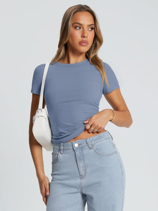 Trendy Queen Womens Basic T Shirts Summer Tops 2025 Crop Short Sleeve Slim Fit Tee Cute Gym Workout Clothes - Image 32
