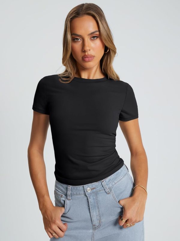 Trendy Queen Womens Basic T Shirts Summer Tops 2025 Crop Short Sleeve Slim Fit Tee Cute Gym Workout Clothes - Image 34