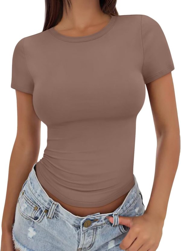 Trendy Queen Womens Basic T Shirts Summer Tops 2025 Crop Short Sleeve Slim Fit Tee Cute Gym Workout Clothes - Image 39