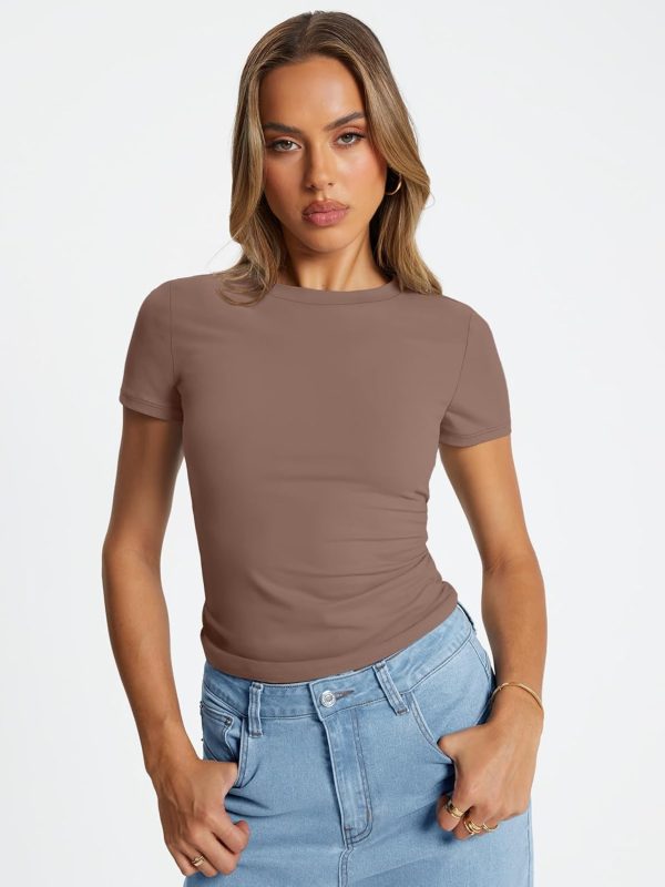 Trendy Queen Womens Basic T Shirts Summer Tops 2025 Crop Short Sleeve Slim Fit Tee Cute Gym Workout Clothes - Image 40