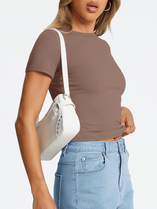 Trendy Queen Womens Basic T Shirts Summer Tops 2025 Crop Short Sleeve Slim Fit Tee Cute Gym Workout Clothes - Image 41
