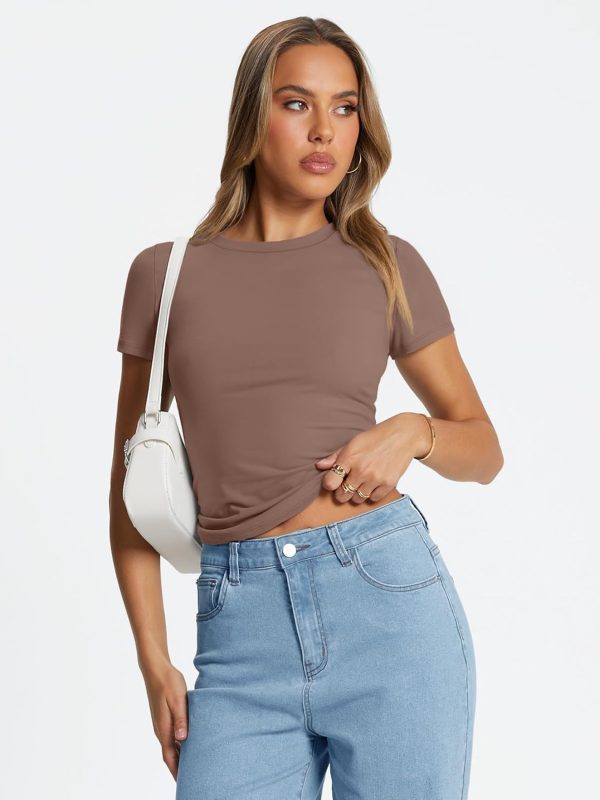 Trendy Queen Womens Basic T Shirts Summer Tops 2025 Crop Short Sleeve Slim Fit Tee Cute Gym Workout Clothes - Image 43