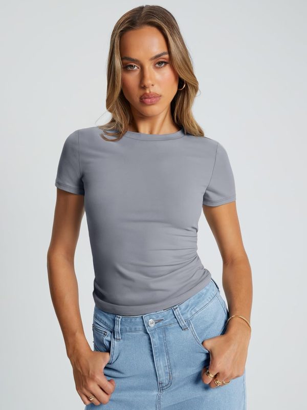 Trendy Queen Womens Basic T Shirts Summer Tops 2025 Crop Short Sleeve Slim Fit Tee Cute Gym Workout Clothes - Image 46