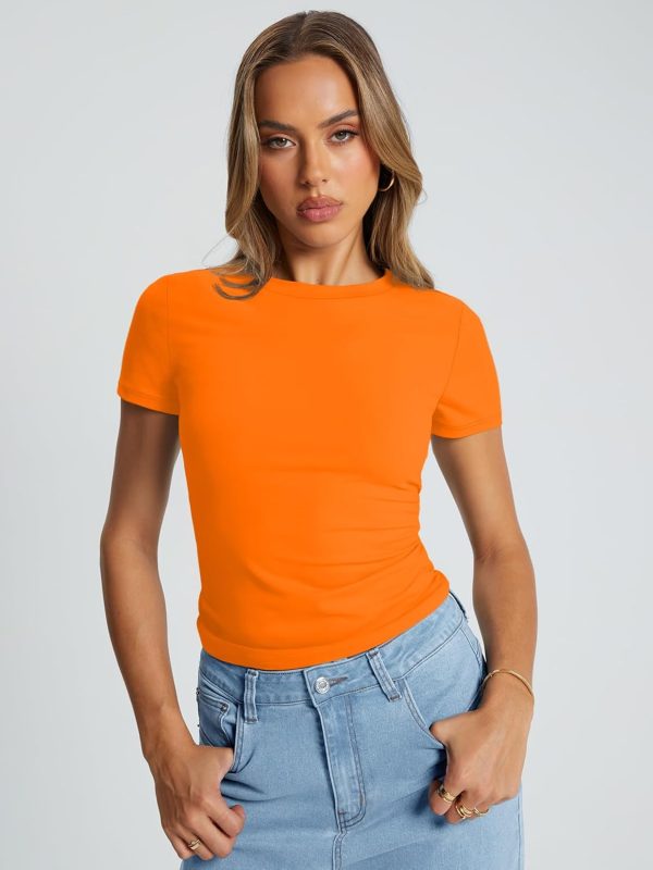 Trendy Queen Womens Basic T Shirts Summer Tops 2025 Crop Short Sleeve Slim Fit Tee Cute Gym Workout Clothes - Image 51