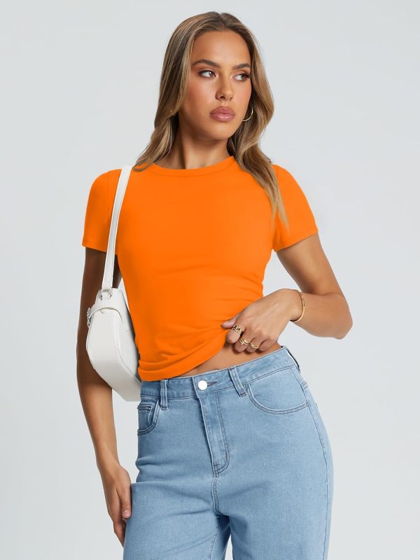 Trendy Queen Womens Basic T Shirts Summer Tops 2025 Crop Short Sleeve Slim Fit Tee Cute Gym Workout Clothes - Image 54