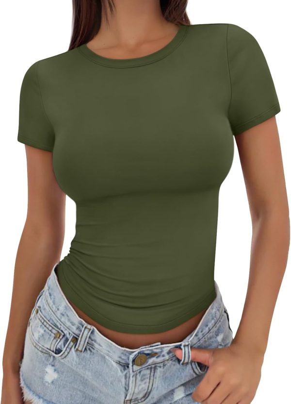Trendy Queen Womens Basic T Shirts Summer Tops 2025 Crop Short Sleeve Slim Fit Tee Cute Gym Workout Clothes - Image 55