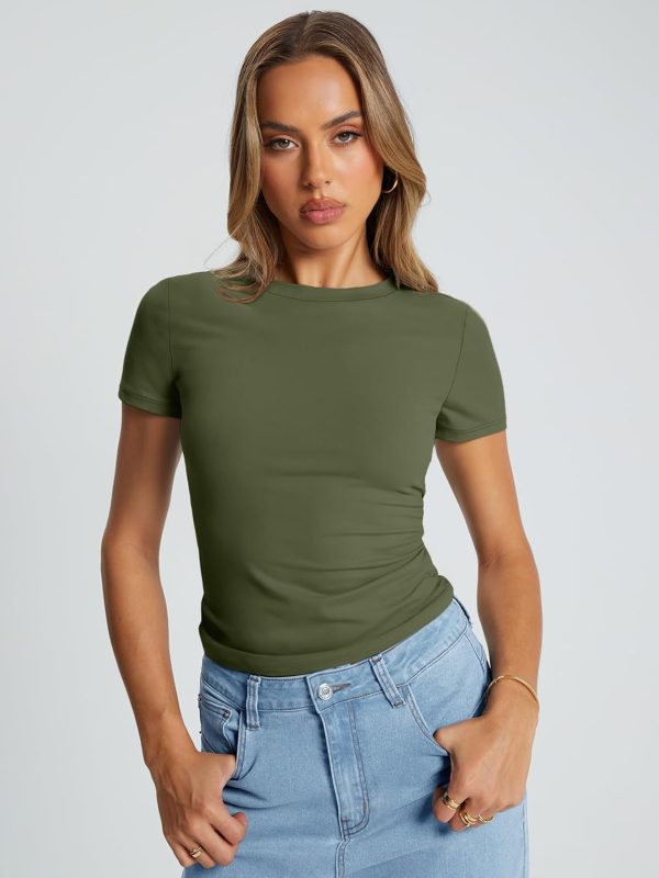 Trendy Queen Womens Basic T Shirts Summer Tops 2025 Crop Short Sleeve Slim Fit Tee Cute Gym Workout Clothes - Image 56
