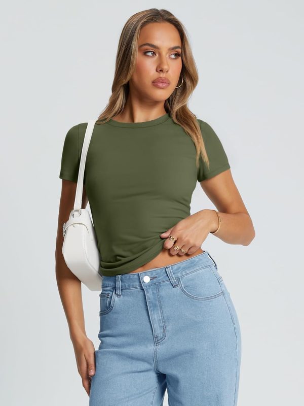 Trendy Queen Womens Basic T Shirts Summer Tops 2025 Crop Short Sleeve Slim Fit Tee Cute Gym Workout Clothes - Image 59