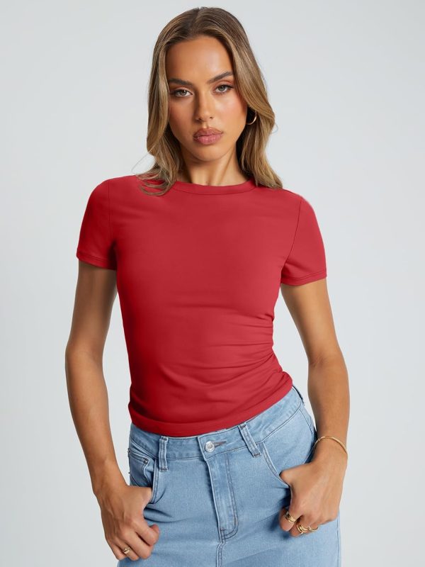 Trendy Queen Womens Basic T Shirts Summer Tops 2025 Crop Short Sleeve Slim Fit Tee Cute Gym Workout Clothes - Image 61