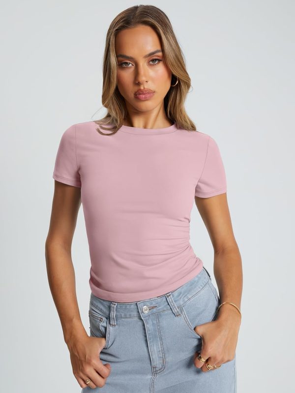 Trendy Queen Womens Basic T Shirts Summer Tops 2025 Crop Short Sleeve Slim Fit Tee Cute Gym Workout Clothes - Image 66