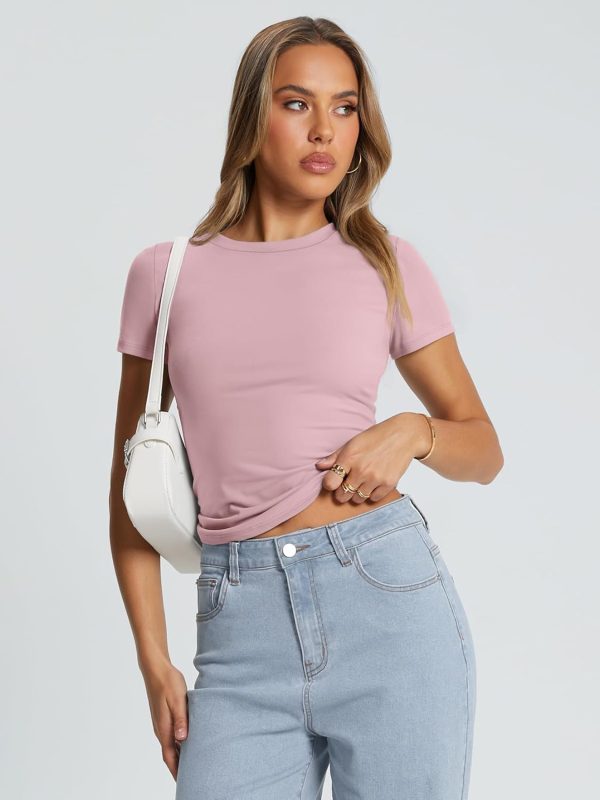 Trendy Queen Womens Basic T Shirts Summer Tops 2025 Crop Short Sleeve Slim Fit Tee Cute Gym Workout Clothes - Image 69