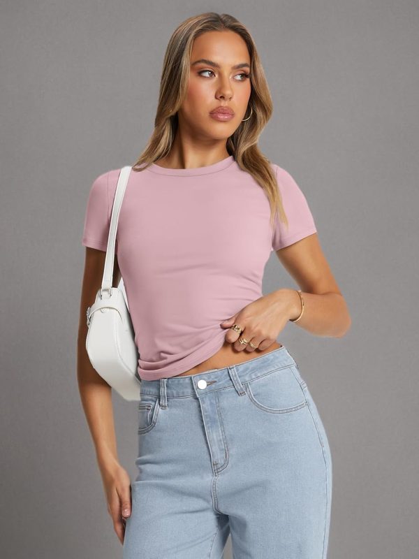 Trendy Queen Womens Basic T Shirts Summer Tops 2025 Crop Short Sleeve Slim Fit Tee Cute Gym Workout Clothes - Image 70