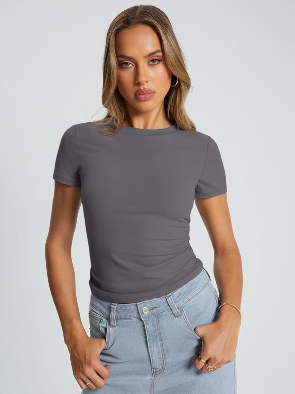 Trendy Queen Womens Basic T Shirts Summer Tops 2025 Crop Short Sleeve Slim Fit Tee Cute Gym Workout Clothes - Image 72