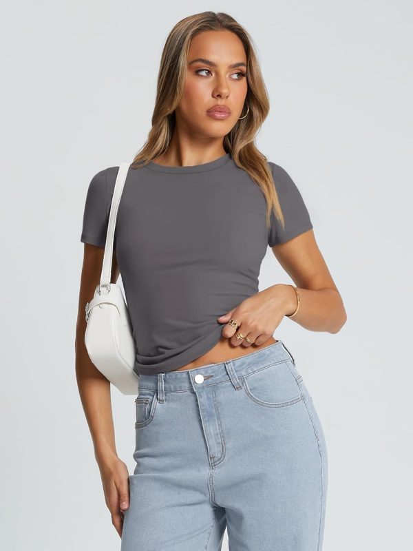 Trendy Queen Womens Basic T Shirts Summer Tops 2025 Crop Short Sleeve Slim Fit Tee Cute Gym Workout Clothes - Image 75