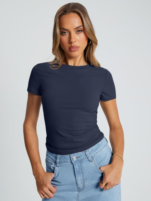 Trendy Queen Womens Basic T Shirts Summer Tops 2025 Crop Short Sleeve Slim Fit Tee Cute Gym Workout Clothes - Image 78