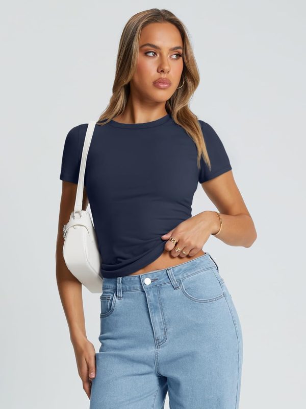 Trendy Queen Womens Basic T Shirts Summer Tops 2025 Crop Short Sleeve Slim Fit Tee Cute Gym Workout Clothes - Image 81