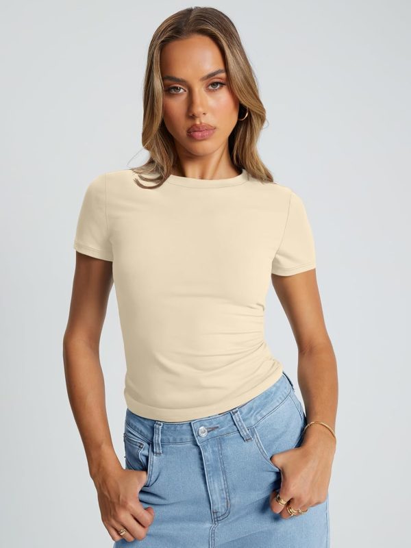 Trendy Queen Womens Basic T Shirts Summer Tops 2025 Crop Short Sleeve Slim Fit Tee Cute Gym Workout Clothes - Image 83