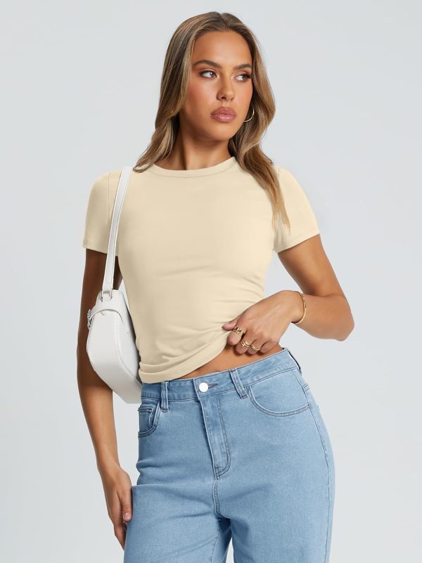 Trendy Queen Womens Basic T Shirts Summer Tops 2025 Crop Short Sleeve Slim Fit Tee Cute Gym Workout Clothes - Image 86
