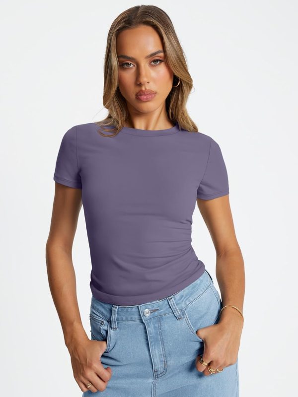 Trendy Queen Womens Basic T Shirts Summer Tops 2025 Crop Short Sleeve Slim Fit Tee Cute Gym Workout Clothes - Image 88