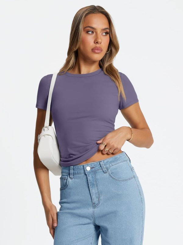 Trendy Queen Womens Basic T Shirts Summer Tops 2025 Crop Short Sleeve Slim Fit Tee Cute Gym Workout Clothes - Image 89