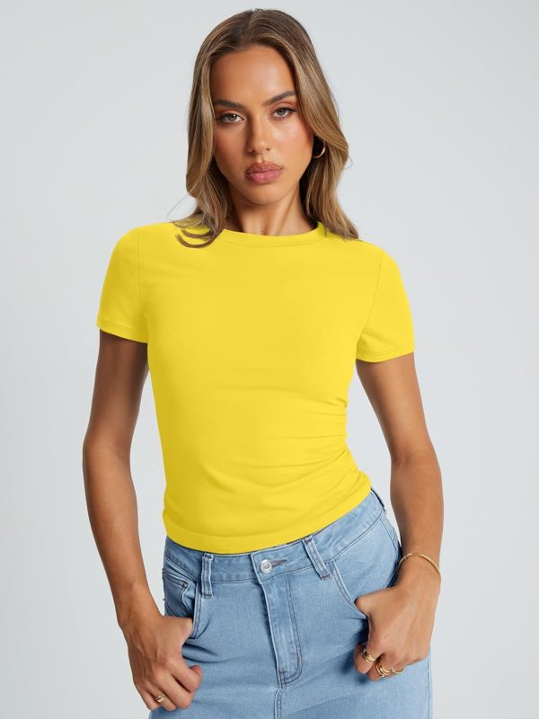 Trendy Queen Womens Basic T Shirts Summer Tops 2025 Crop Short Sleeve Slim Fit Tee Cute Gym Workout Clothes - Image 93