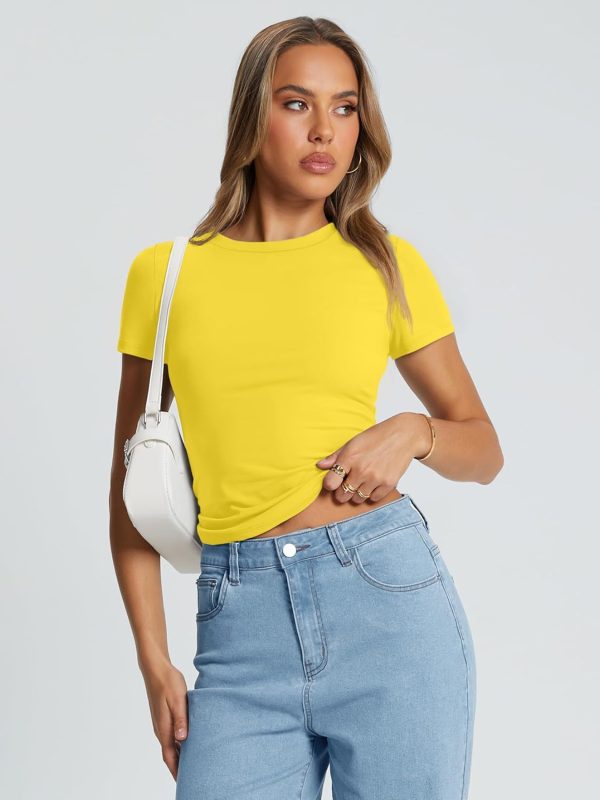 Trendy Queen Womens Basic T Shirts Summer Tops 2025 Crop Short Sleeve Slim Fit Tee Cute Gym Workout Clothes - Image 96