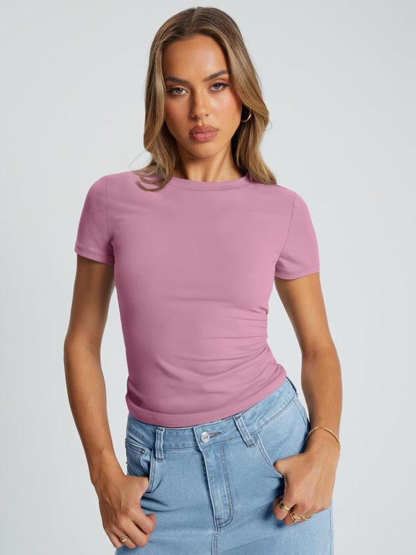 Trendy Queen Womens Basic T Shirts Summer Tops 2025 Crop Short Sleeve Slim Fit Tee Cute Gym Workout Clothes - Image 98