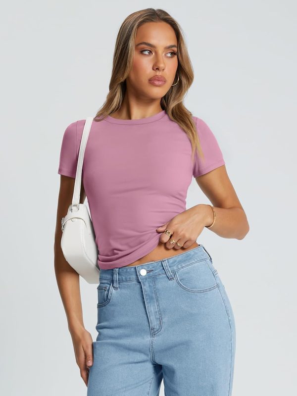 Trendy Queen Womens Basic T Shirts Summer Tops 2025 Crop Short Sleeve Slim Fit Tee Cute Gym Workout Clothes - Image 101