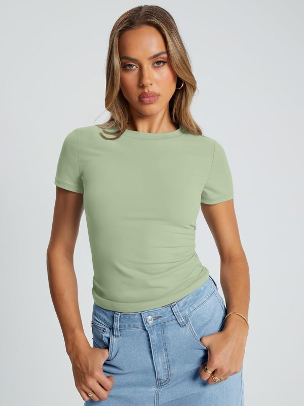 Trendy Queen Womens Basic T Shirts Summer Tops 2025 Crop Short Sleeve Slim Fit Tee Cute Gym Workout Clothes - Image 103