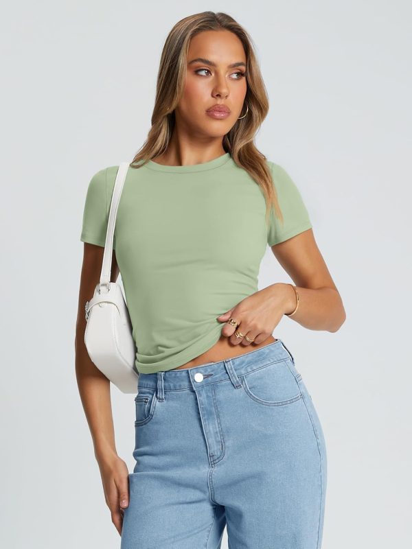 Trendy Queen Womens Basic T Shirts Summer Tops 2025 Crop Short Sleeve Slim Fit Tee Cute Gym Workout Clothes - Image 106