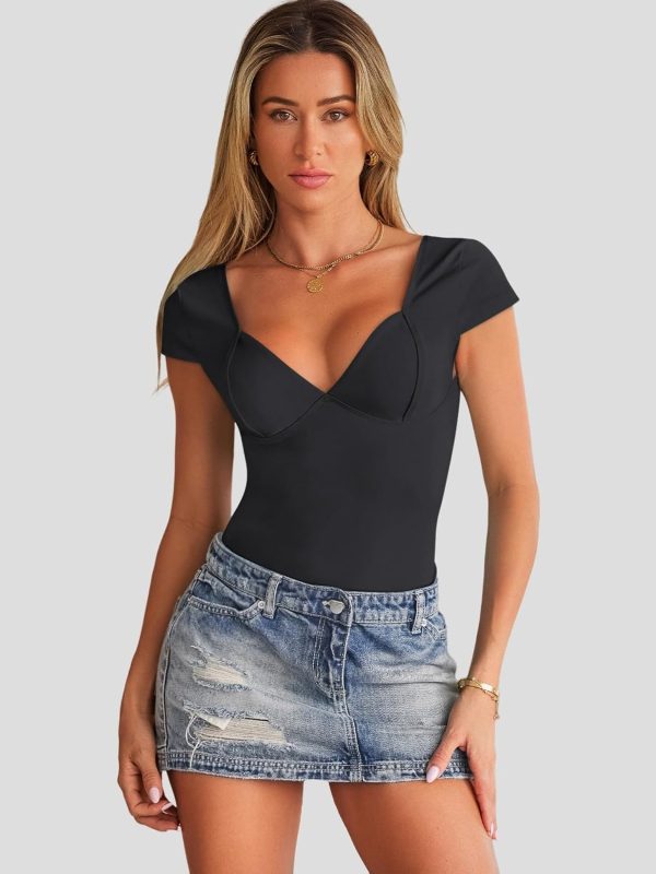 Trendy Queen Womens Summer V-Neck Backless Cute Tops Short Sleeve Sexy Slim Fit T-Shirts Y2K Clothes Corset Cami 2025 - Image 2