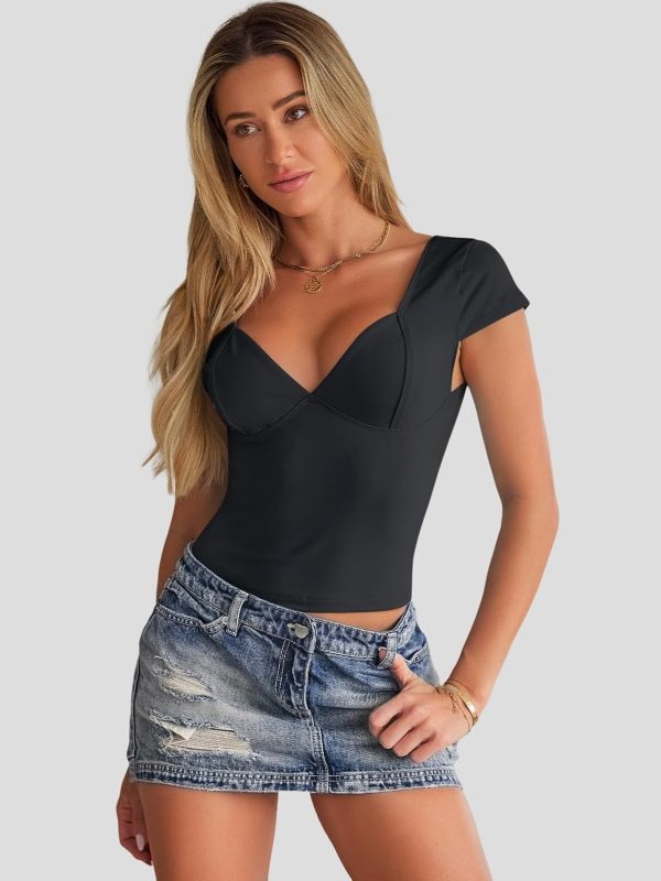 Trendy Queen Womens Summer V-Neck Backless Cute Tops Short Sleeve Sexy Slim Fit T-Shirts Y2K Clothes Corset Cami 2025 - Image 3