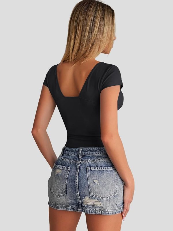 Trendy Queen Womens Summer V-Neck Backless Cute Tops Short Sleeve Sexy Slim Fit T-Shirts Y2K Clothes Corset Cami 2025 - Image 5