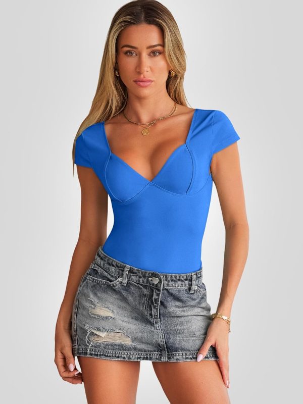 Trendy Queen Womens Summer V-Neck Backless Cute Tops Short Sleeve Sexy Slim Fit T-Shirts Y2K Clothes Corset Cami 2025 - Image 8