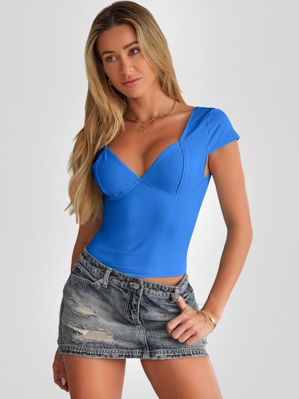 Trendy Queen Womens Summer V-Neck Backless Cute Tops Short Sleeve Sexy Slim Fit T-Shirts Y2K Clothes Corset Cami 2025 - Image 9