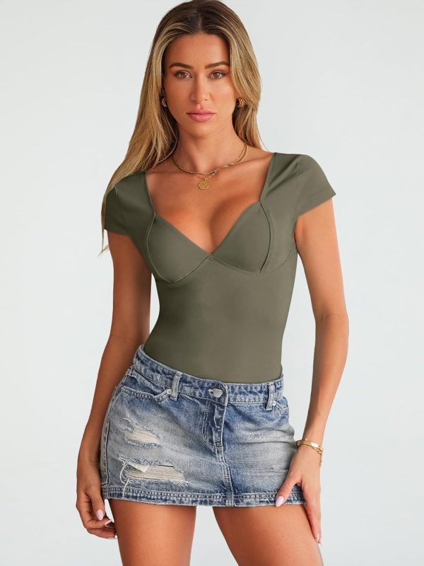Trendy Queen Womens Summer V-Neck Backless Cute Tops Short Sleeve Sexy Slim Fit T-Shirts Y2K Clothes Corset Cami 2025 - Image 14