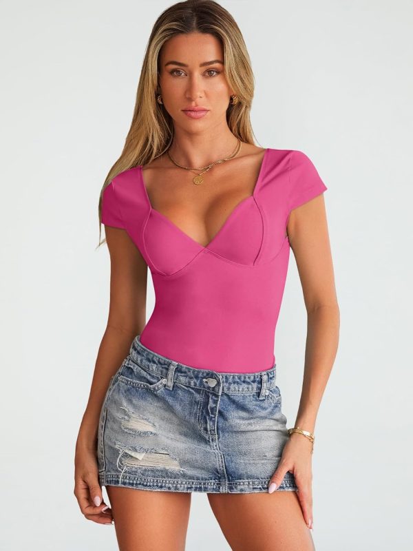 Trendy Queen Womens Summer V-Neck Backless Cute Tops Short Sleeve Sexy Slim Fit T-Shirts Y2K Clothes Corset Cami 2025 - Image 21