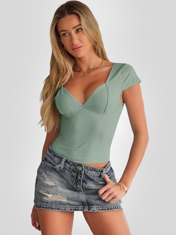 Trendy Queen Womens Summer V-Neck Backless Cute Tops Short Sleeve Sexy Slim Fit T-Shirts Y2K Clothes Corset Cami 2025 - Image 28
