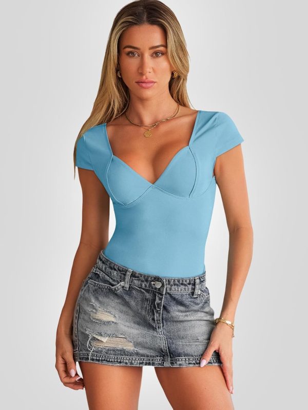 Trendy Queen Womens Summer V-Neck Backless Cute Tops Short Sleeve Sexy Slim Fit T-Shirts Y2K Clothes Corset Cami 2025 - Image 33