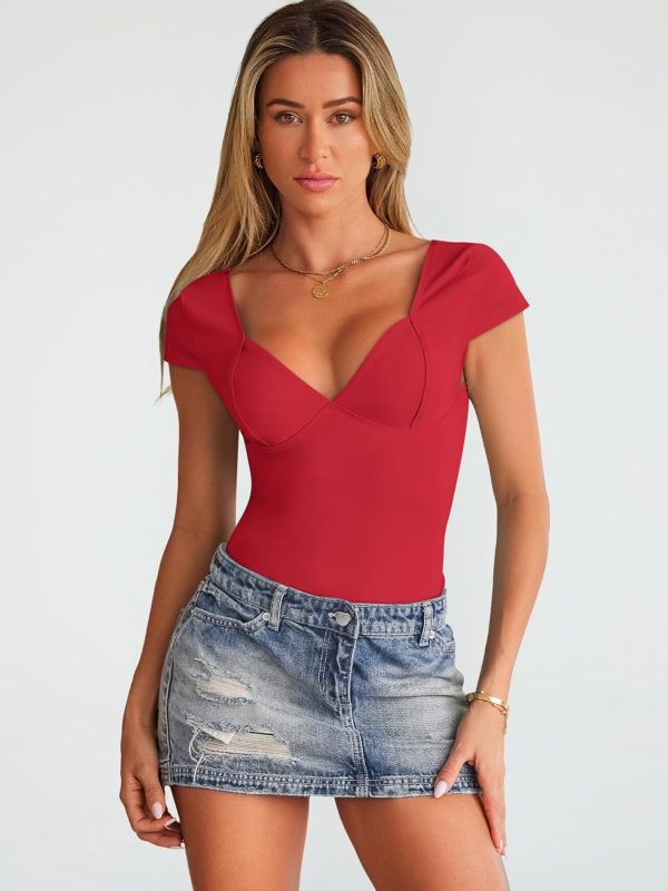 Trendy Queen Womens Summer V-Neck Backless Cute Tops Short Sleeve Sexy Slim Fit T-Shirts Y2K Clothes Corset Cami 2025 - Image 39